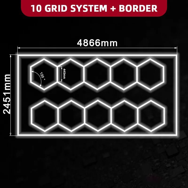 10 Hex Lights System With Border(16′ x 8′) - My Garage Station