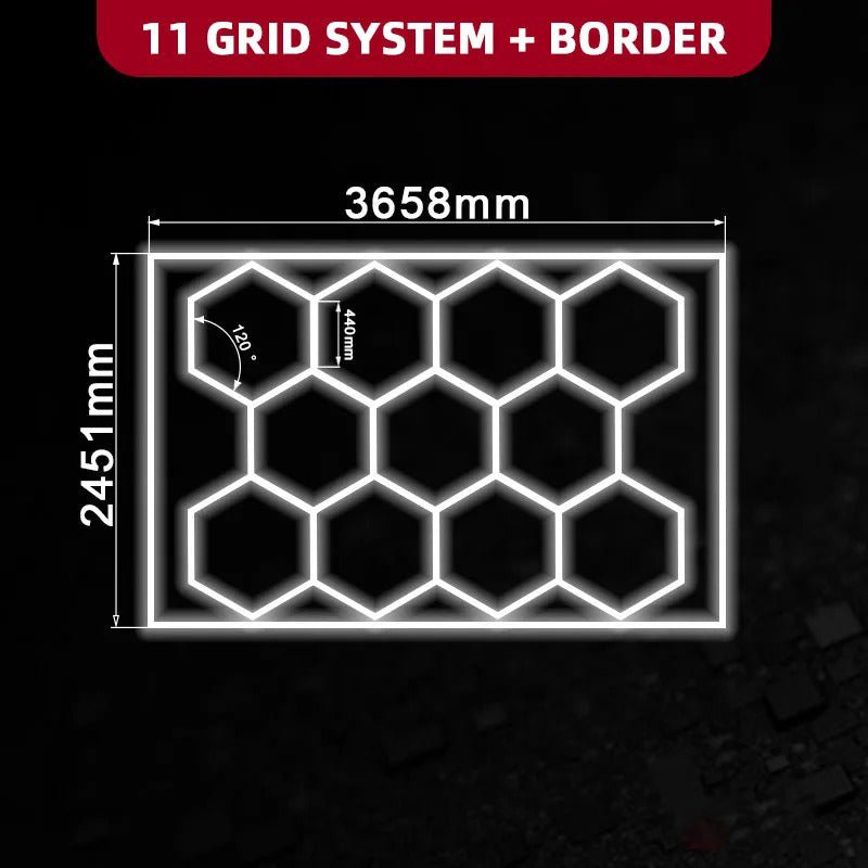 11 Hexagon Lights System With Border (12′ x 8′) - My Garage Station