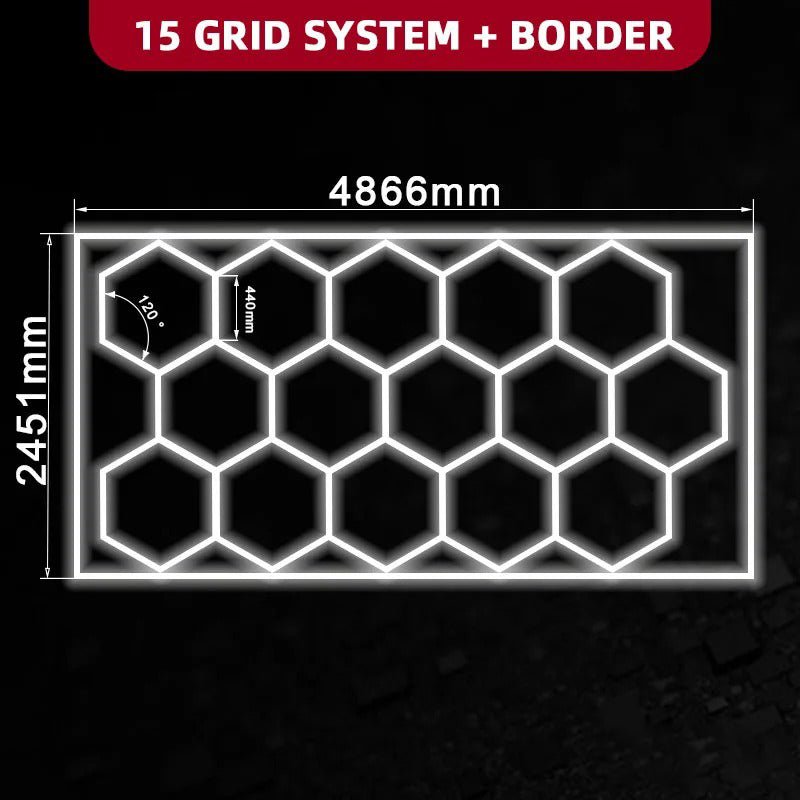 15 Hexagon Lights System With Border (16′ x 8′) - My Garage Station