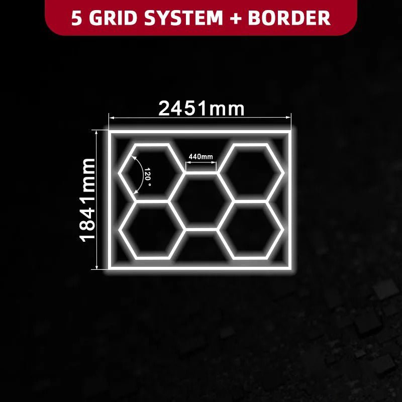 5 Hexagon Lights System With Border (8.04′ x 6.04′) - My Garage Station