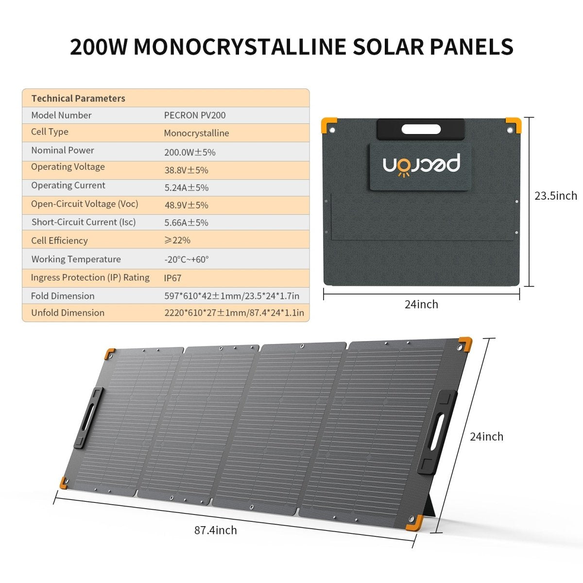 PECRON PV200 200W Portable Solar Panel Waterproof IP67 - My Garage Station