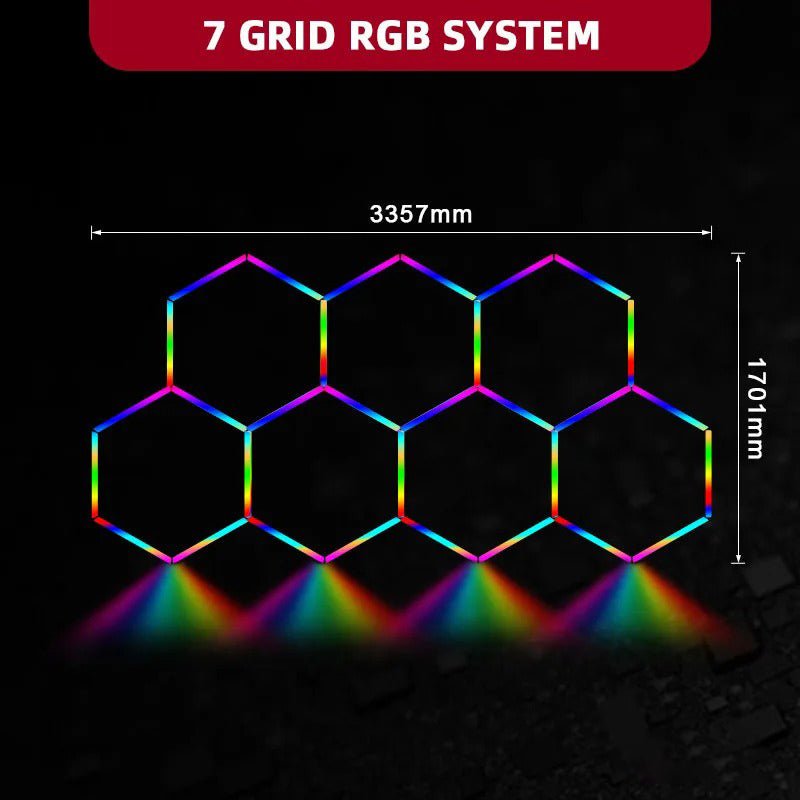 RGB 7 Hexagon Lights System(11.01′ x 5.58′) - My Garage Station